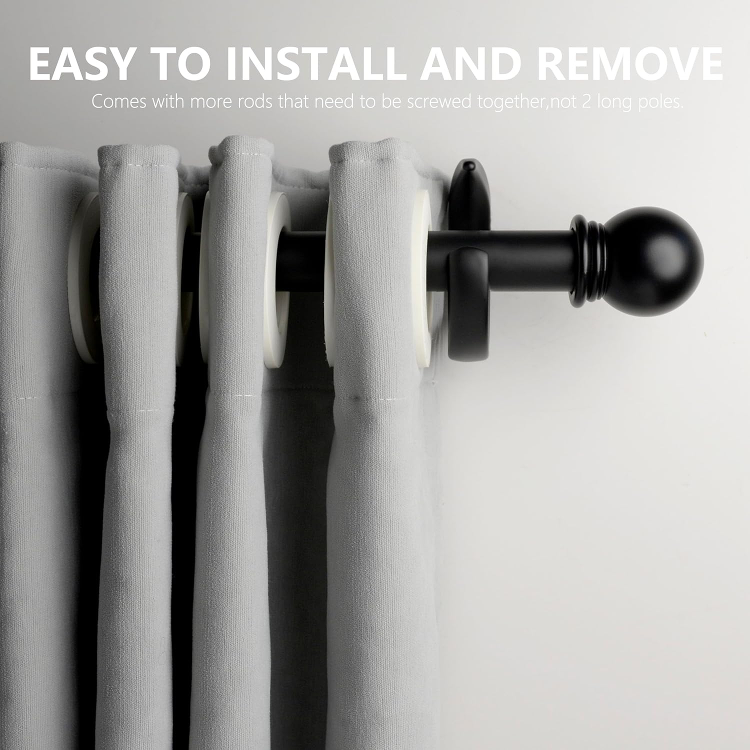 Black Curtain Rods for Windows 16-88 inch, 1 inch Decorative Curtain Rod Set, Adjustable Heavy Duty Drapery Rod for Bedroom, Livingroom