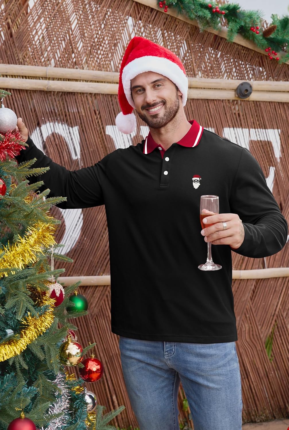 Arvilhill Men's Christmas Polo Shirt Embroidered Pique Long Sleeve Business Casual Wear (M-XXL) - Image 5