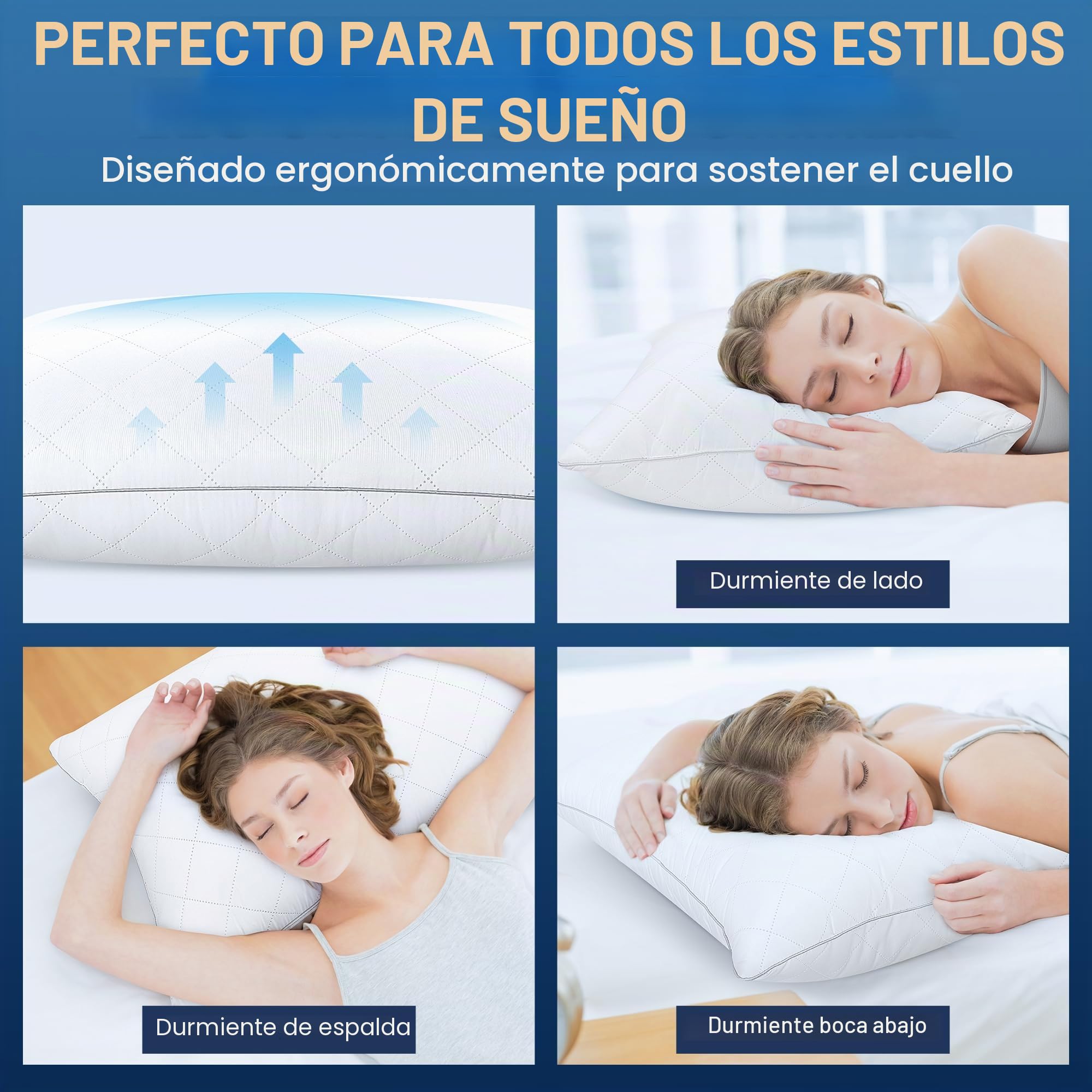TESQ Almohadas 50x70 cm (2 Unidades), Calidad Hotelera de Lujo Almohada Suaves y Confortables, Transpirables e Hipoalergénicas Certificadas Oeko-Tex, Ideales para Todas Las Posiciones de Sueño | Lavable, confort suave, funda transpirable, hipoalergénica,