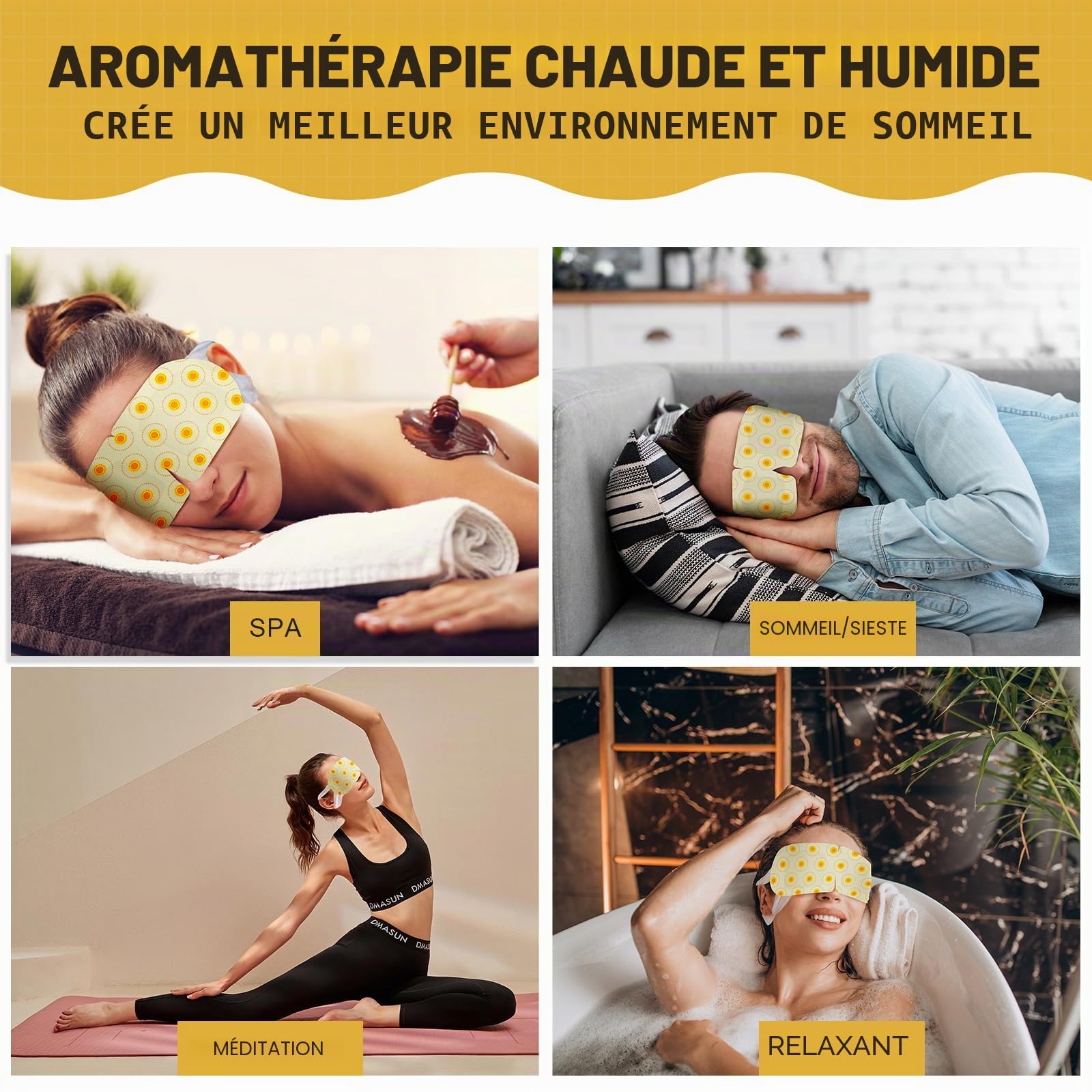 16 paquets de masque pour les yeux à la vapeur pour les yeux secs fatigue de sommeil cernes gonflés auto-chauffant compresse chaude masque pour les yeux jetable (camomille)