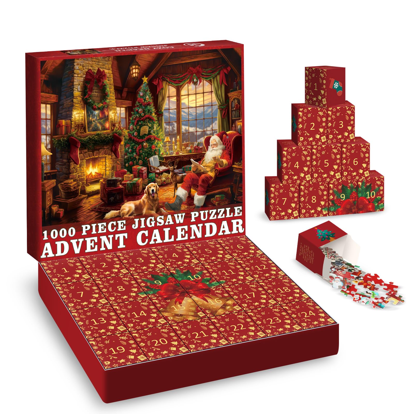 Advent Calendar Puzzles 1000 Pieces for Adults, Christmas Countdown Jigsaw Puzzles, 2024 Holiday Santa Puzzle with 24 Boxes