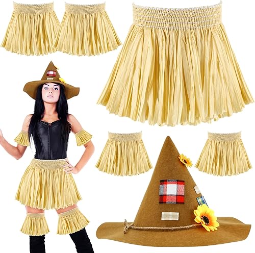 SATINIOR 6 piezas de espantapájaros disfraz de espantapájaros, sombrero de espantapájaros, kit de paja unisex para adultos, accesorio de paja de