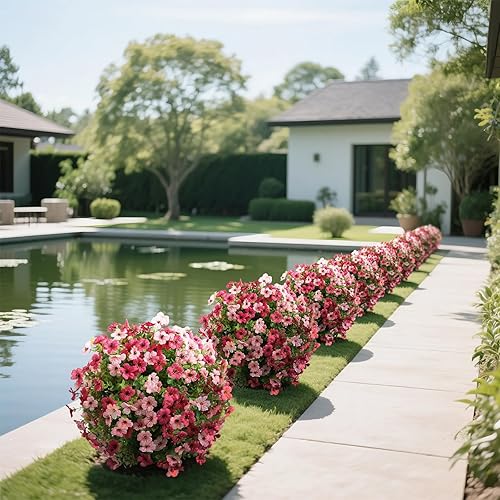 Miniatura 6 de momoplant Árbol de bola artificial de boj con flores de mamá, planta sintética de 24 pulgadas de alto con picos de tierra, juego de 2 arbustos de