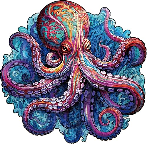 Rompecabezas de madera para adultos, pulpo gigante de mar profundo, rompecabezas de forma única (L, 300 piezas, 13.4 x 13.1 pulgadas), rompecabezas