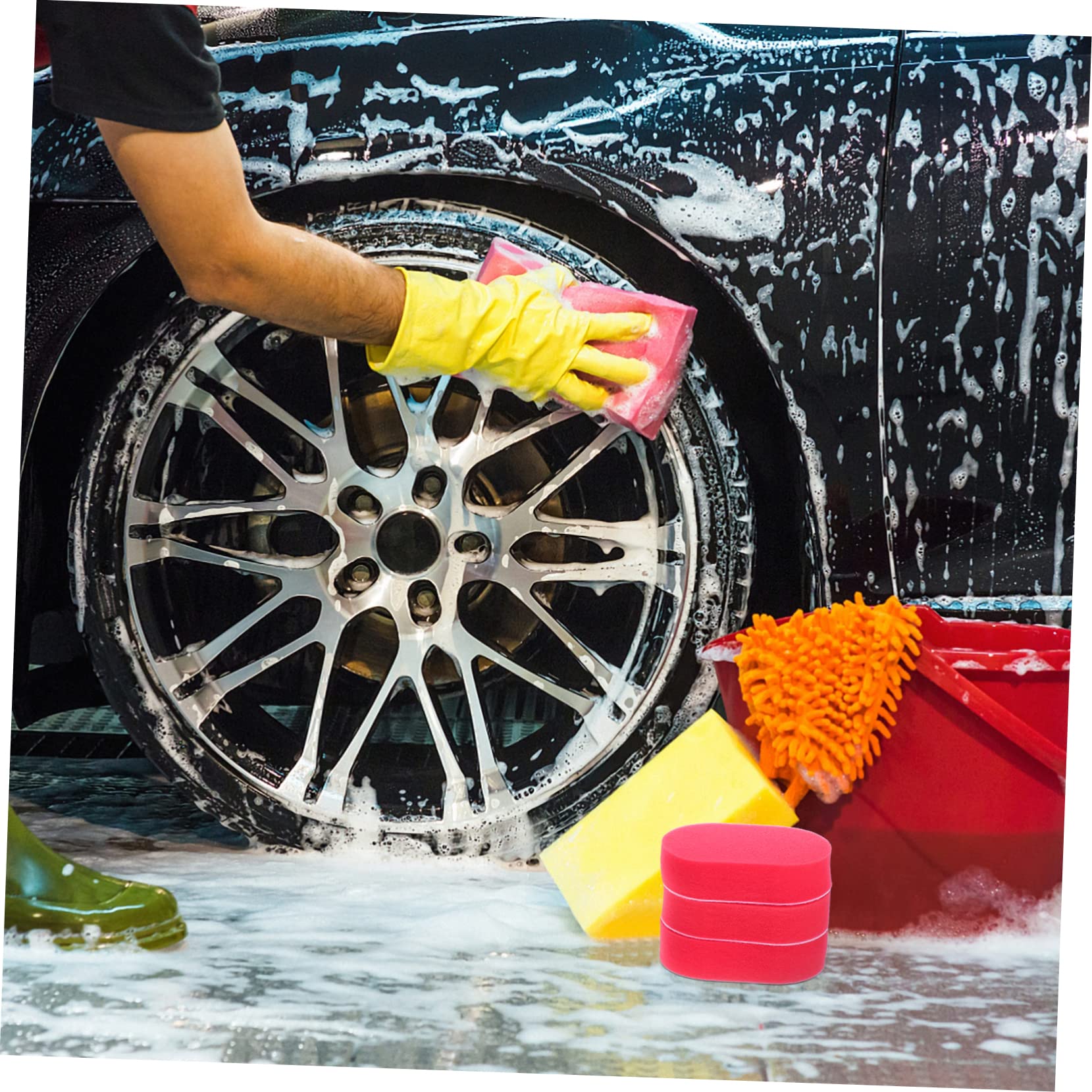 PartyKindom 15pezzi Spazzole per Pulizia Cerchi Auto Kit per Applicazione Cera e Pneumatici con Manico e Testine Sostituibili Strumento per Manutenzione e Dettaglio Auto