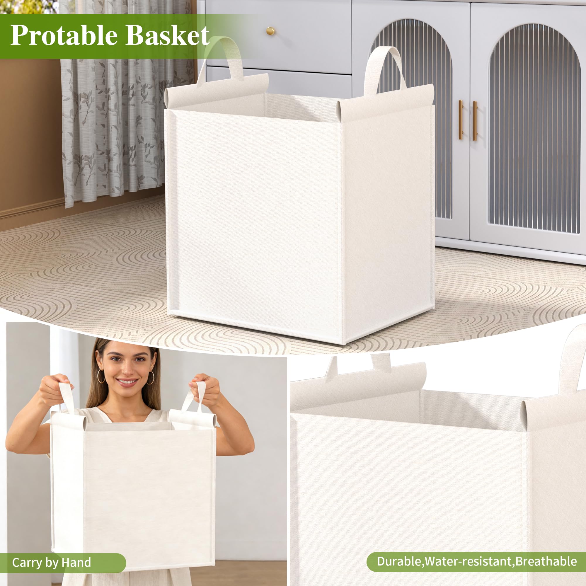 VASMIA Armadietto Bagno con Cesto per il Bucato, Bambù Mobile da Bagno, con 2 Ripiani, con 2 Sacchetti per il Bucato Estraibili (2 * 38 L), per Bagno, Camera da Letto, Lavanderia, Naturale