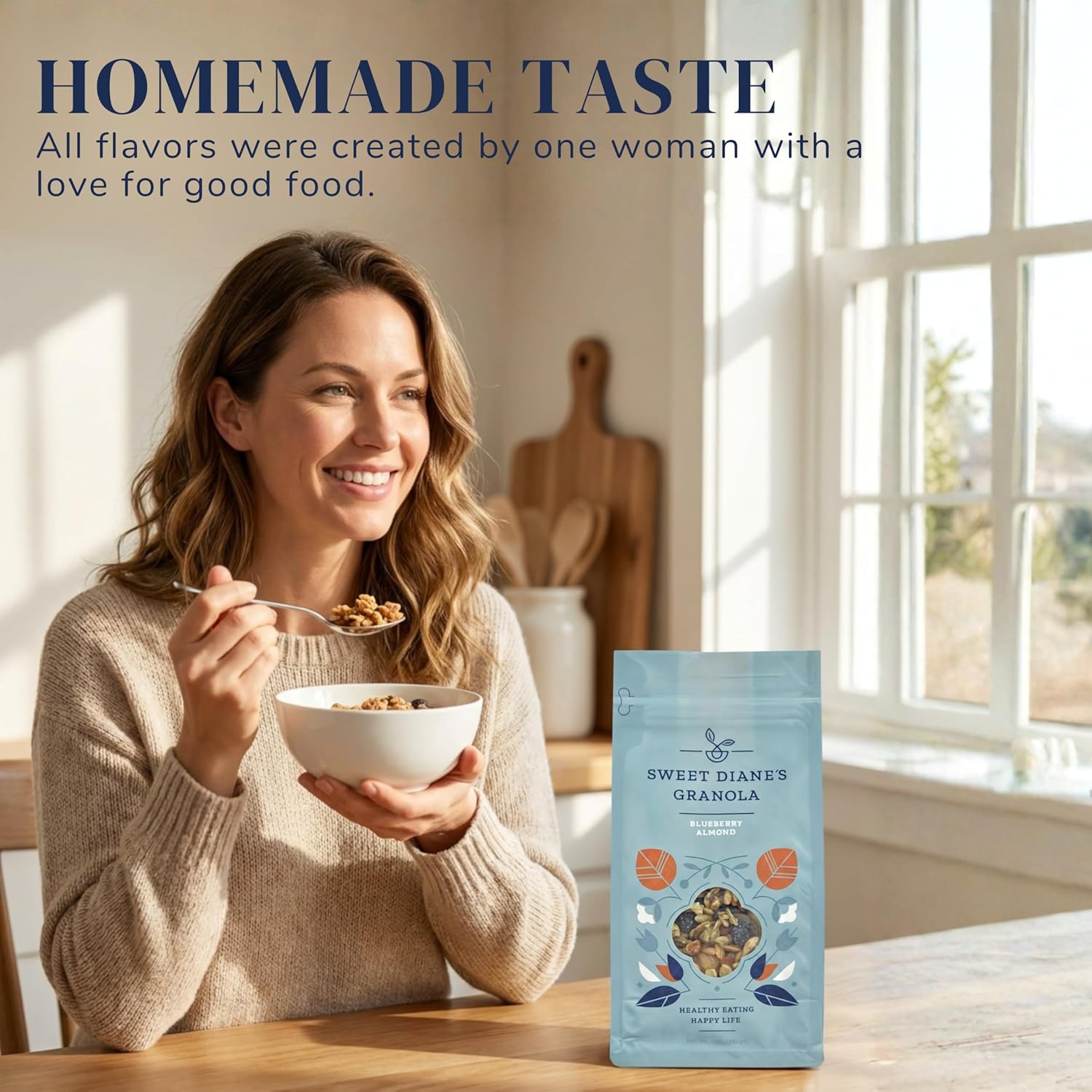 Sweet Diane’s Organic Granola – Blueberry Almond | 2-Pack (12 oz Each) | Vegan, Gluten-Free, High Fiber, Low Sugar | Organic Oats, Almonds, Seeds & Dried Blueberries