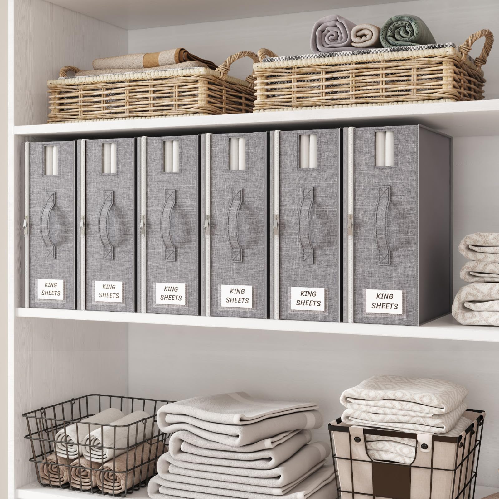 Lifewit 6 Stück Faltbare Aufbewahrungstasche für Bettwäsche, Aufbewahrungsbox mit 2 Sichtfenstern und 1 Etikett, Organizer für Bettbezüge, Decken, 40 × 30 × 15 cm