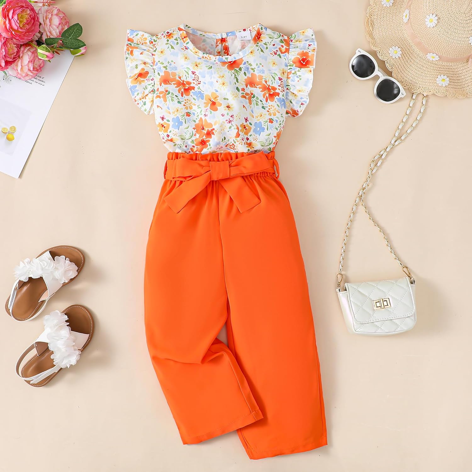 Kids Girl Clothes Floral Print Ruffle Sleeveless Tank and Wild Leg Pant 2 Piece Outfit Set 2-8 Years - Image 5