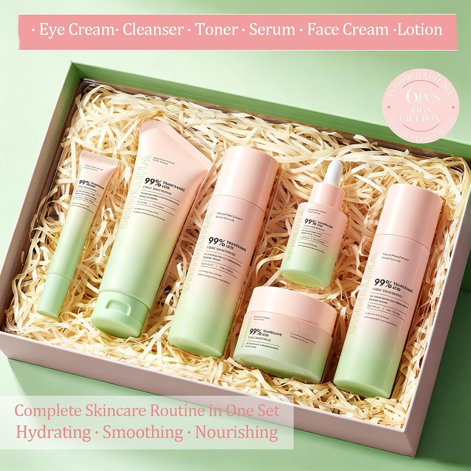 6PCS Figs Korean Skin Care Set,Moisturizing Korean Facial Kits for Women | Hydrating Skincare Kits with Cleanser, Toner, Eye Cream, Serum, Lotion, Face Cream, Self Care, Daily Nourishing for All Skin