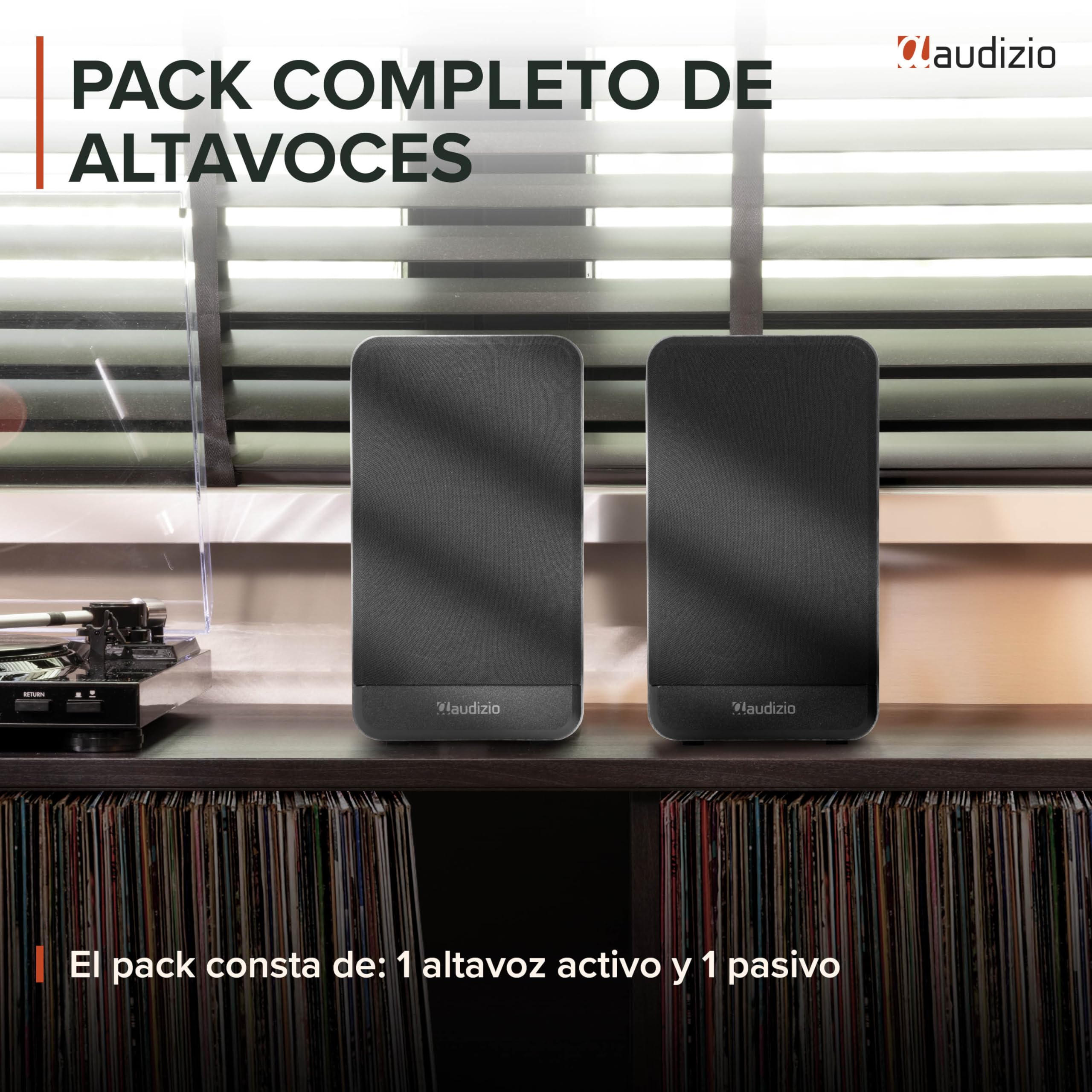 Audizio BS10 – Altavoces Activos de estantería 80W con Bluetooth 5.3, HDMI ARC, RCA, USB y Entrada Phono para Tocadiscos Vinilo, Equipo HiFi para casa, Home Cinema y Ordenador, Color Negro