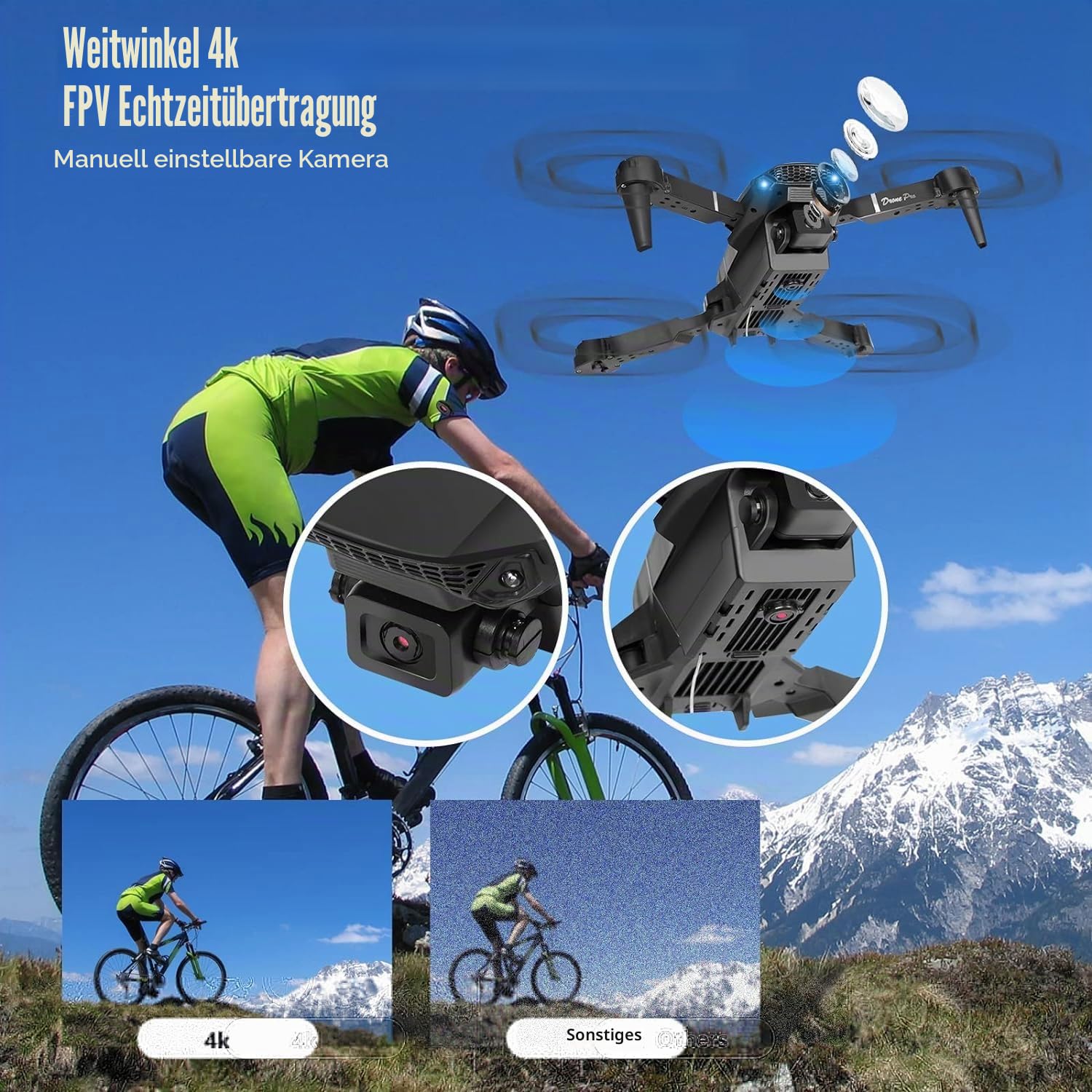 Drohne mit Kamera 4K,Mini Drone mit 2 Akkus und Handtasche für Anfänger | One KeyStart/Landen,Höhenhaltung,Gestenfotografie，Faltbar,Flugbahn,360°Flip,Mini-Drohne als Geschenk für Anfängerkinder