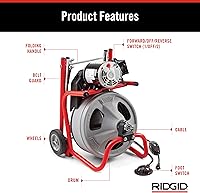 Vista 5 de RIDGID 26998 Modelo K-400 Kit de Máquina de Tambor de Limpieza de Drenaje de 120 Voltios con Cable C-45IW de 1/2" x 75', Blanco, Negro, Rojo