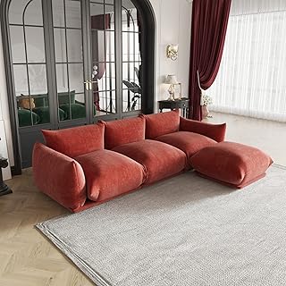 JACH 103" L-Shaped Sectional Couch, Minimalist Chenille Modular Sofas Couches, Mid-Century Sofa Sectionals with Reversible Chaise Ottoman for Living Room, Office, Apartment, Red