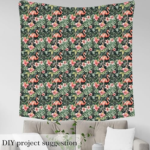 Miniatura 4 de Tela de flamenco rojo por yarda, tela de tapicería tropical de animales salvajes para los amantes de la costura, hojas de palma, flores, suministros