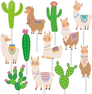 Llama Cupcake Toppers Cute Llama Cactus Cake Cupcake Picks Decoration for Mexican Fiesta Alpaca Theme Birthday Party Baby Shower Supplies