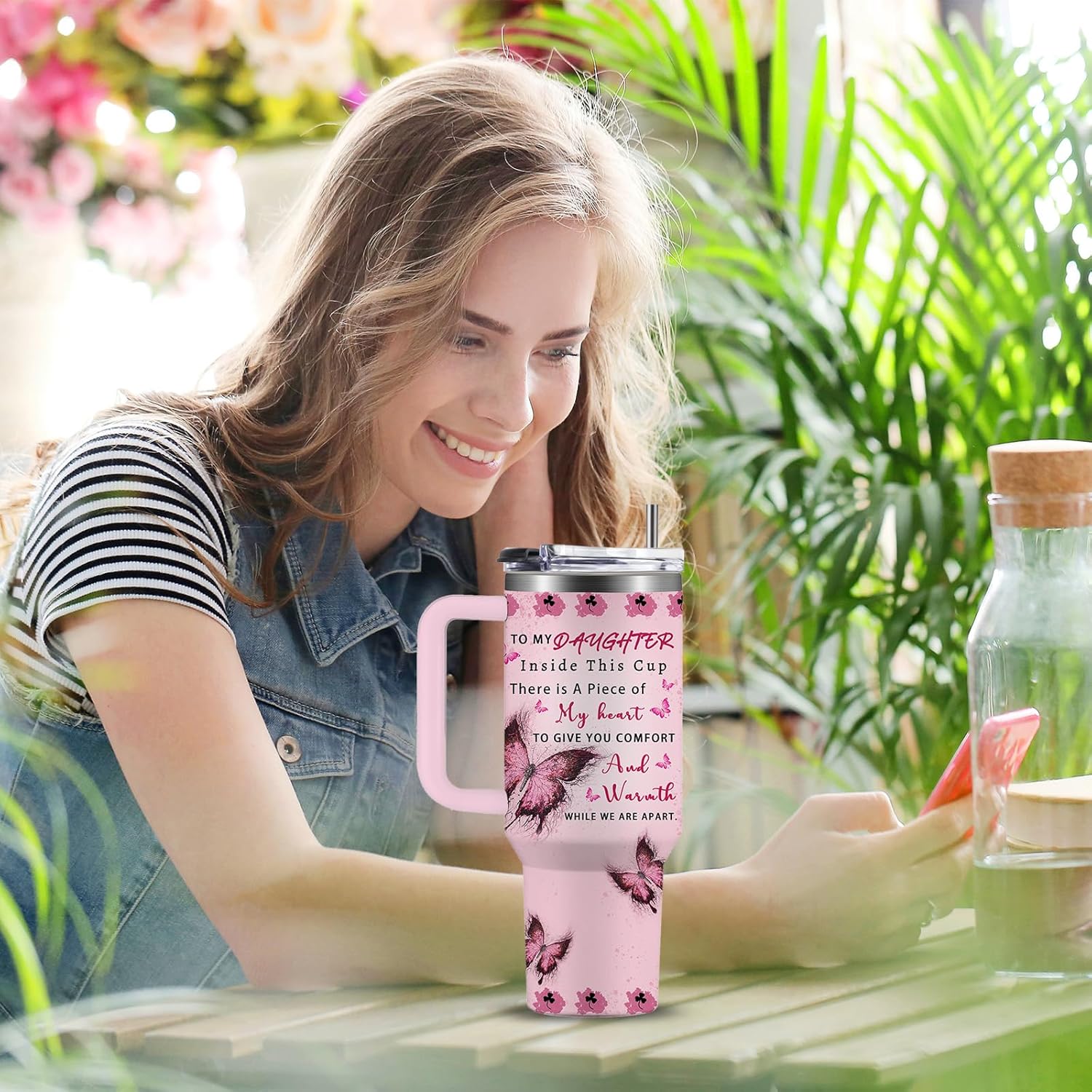 Daughter Gifts From Mom - To My Daughter - Pink Butterfly Stainless Steel Tumbler 40oz - Gifts For Girl Her From Mother Coffee Mug on Graduation, Mothers Day, Birthday - Image 2