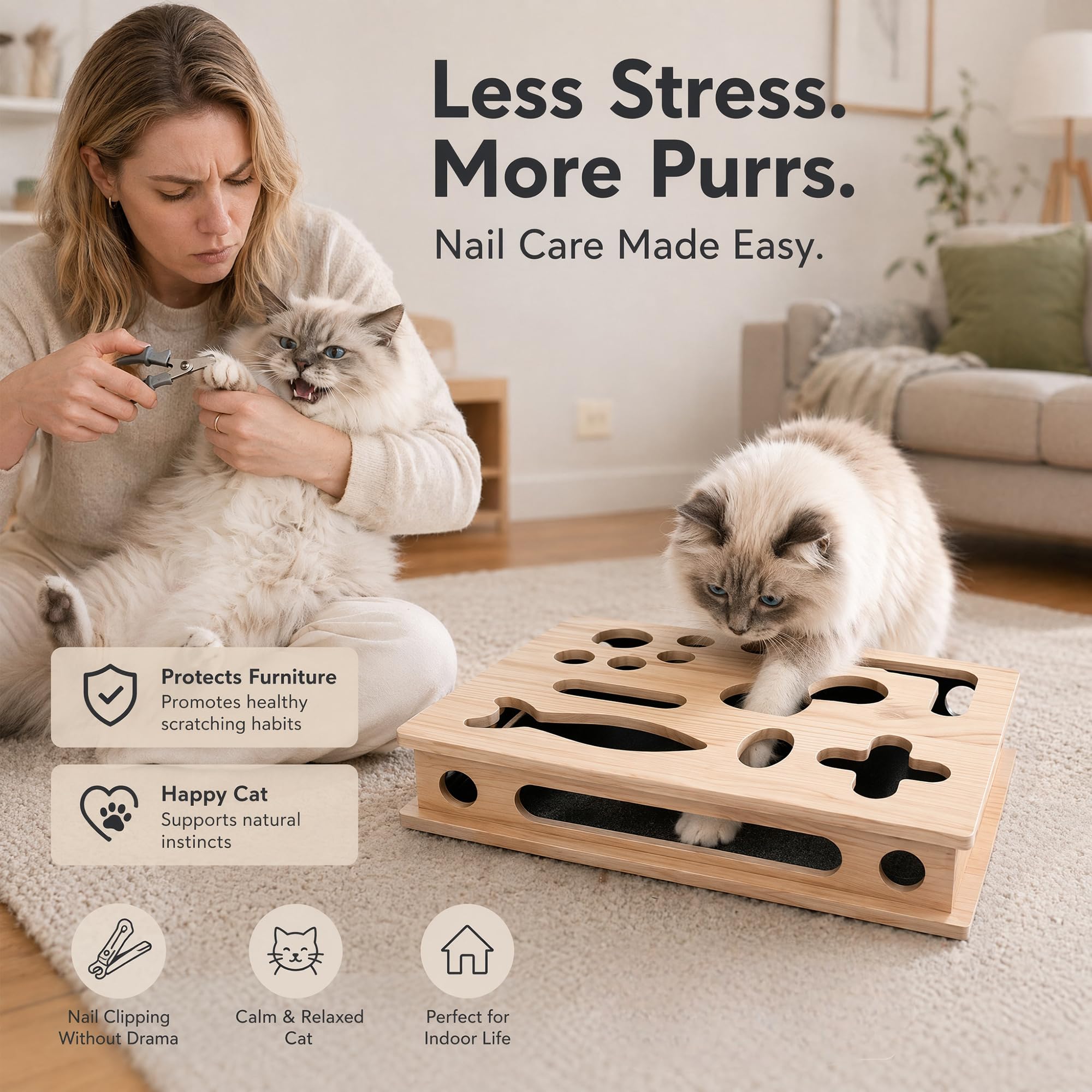 Kratzspielzeug Katzen mit Sandpapier, Interaktives Katzenspielzeug Cat Nail File Box, Holz Kratzbrett Selbstbeschäftigung Krallenpflege