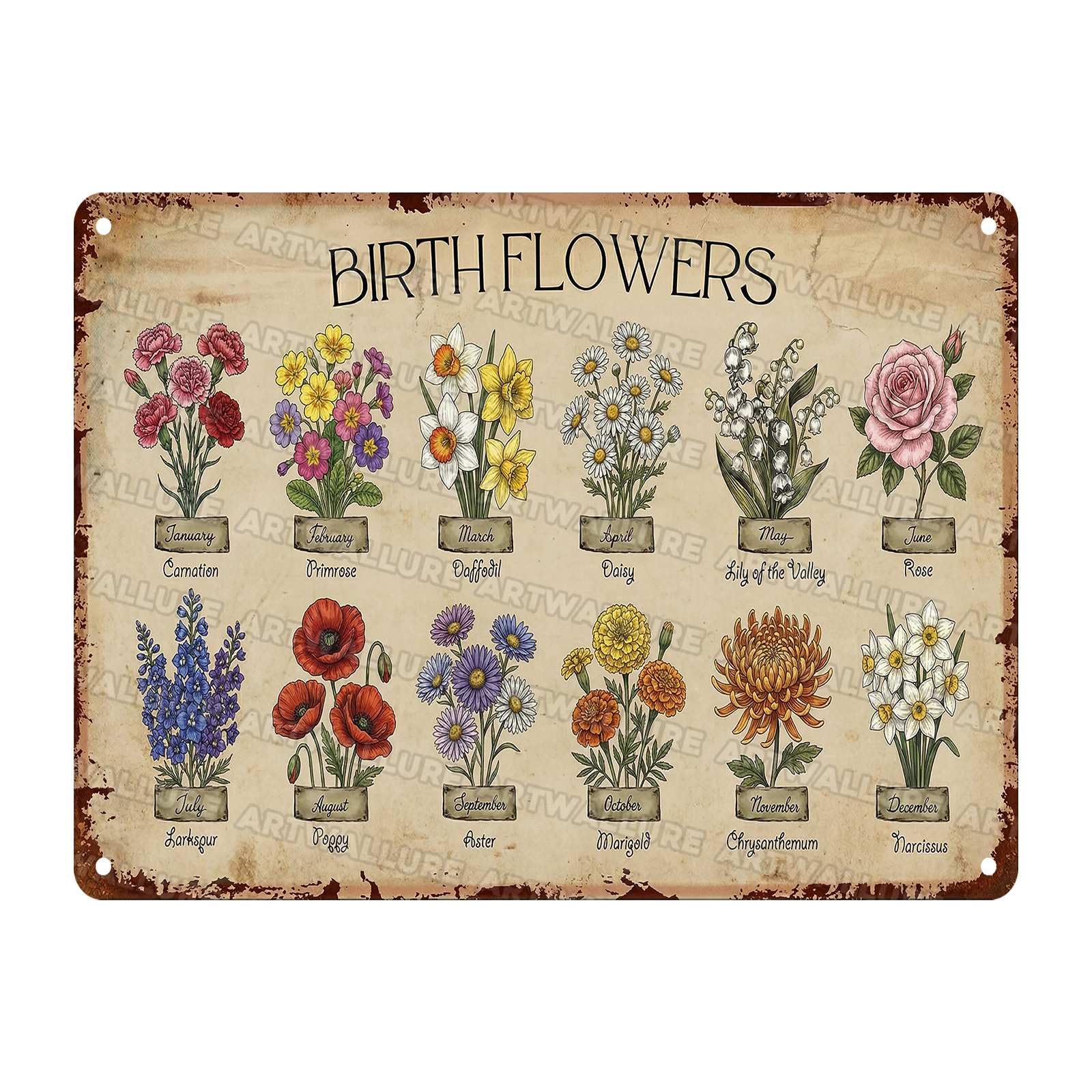Garden Vintage Tin Sign Mom Grandma Birth Month Flower Signs For Home Garden Greenhouse Living Room Bedroom Yard Cottage Outdoor Decor 12x16Inch