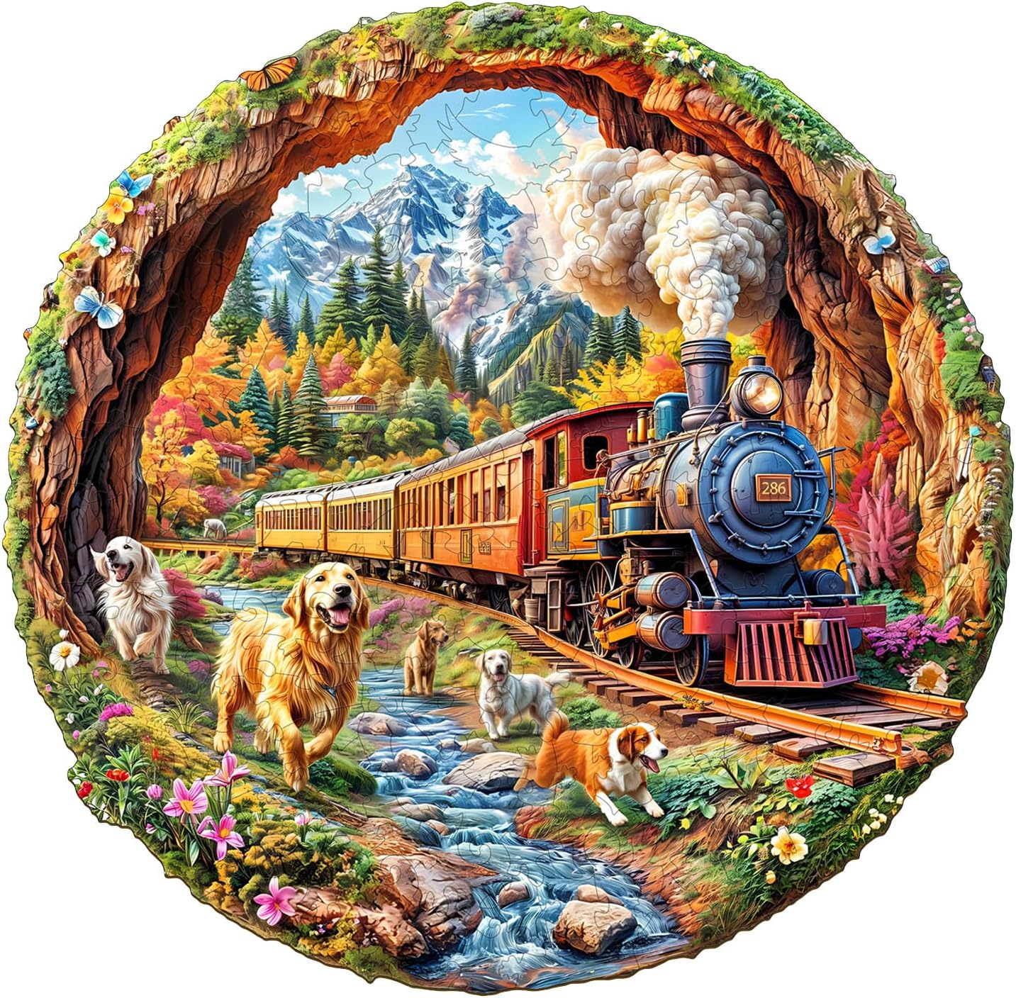 Wooden Puzzles for Adults - Racing The Train Wooden Jigsaw Puzzle, Unique Animal Shaped Wood Puzzles Adult, Christmas Birthday Gifts for Friends/Family, Home Decor 11.4"x11.2"-200pcs