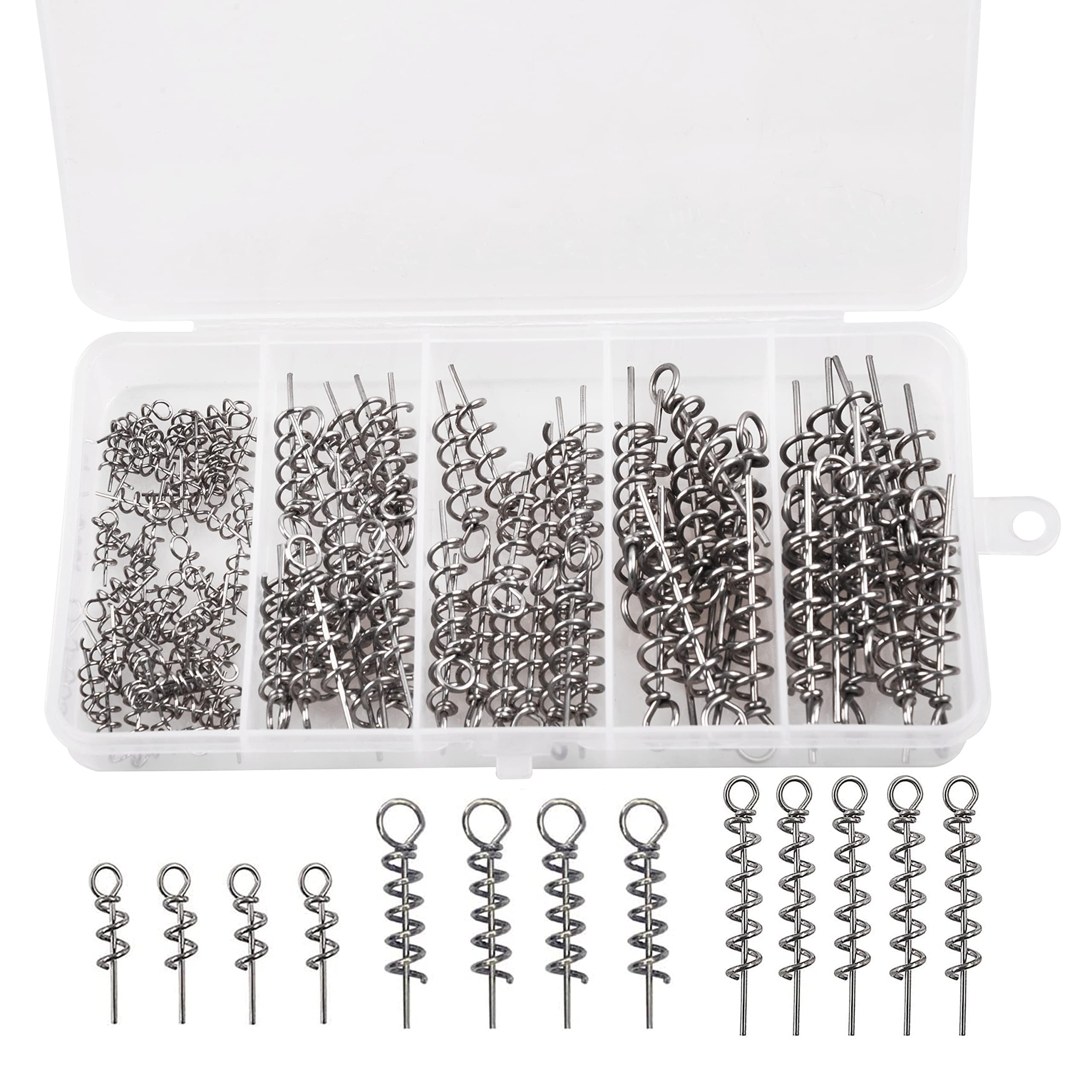 Soft Lure Spring Twist Lock Fishing Hook Centering Pin Bait Lure Screw for Soft Lures Bait Keeper Worm Lures Grub Fishing Hooks Fishing Screw Lock Fixed Latch (Mixed 3 Size-100pcs) — image 1