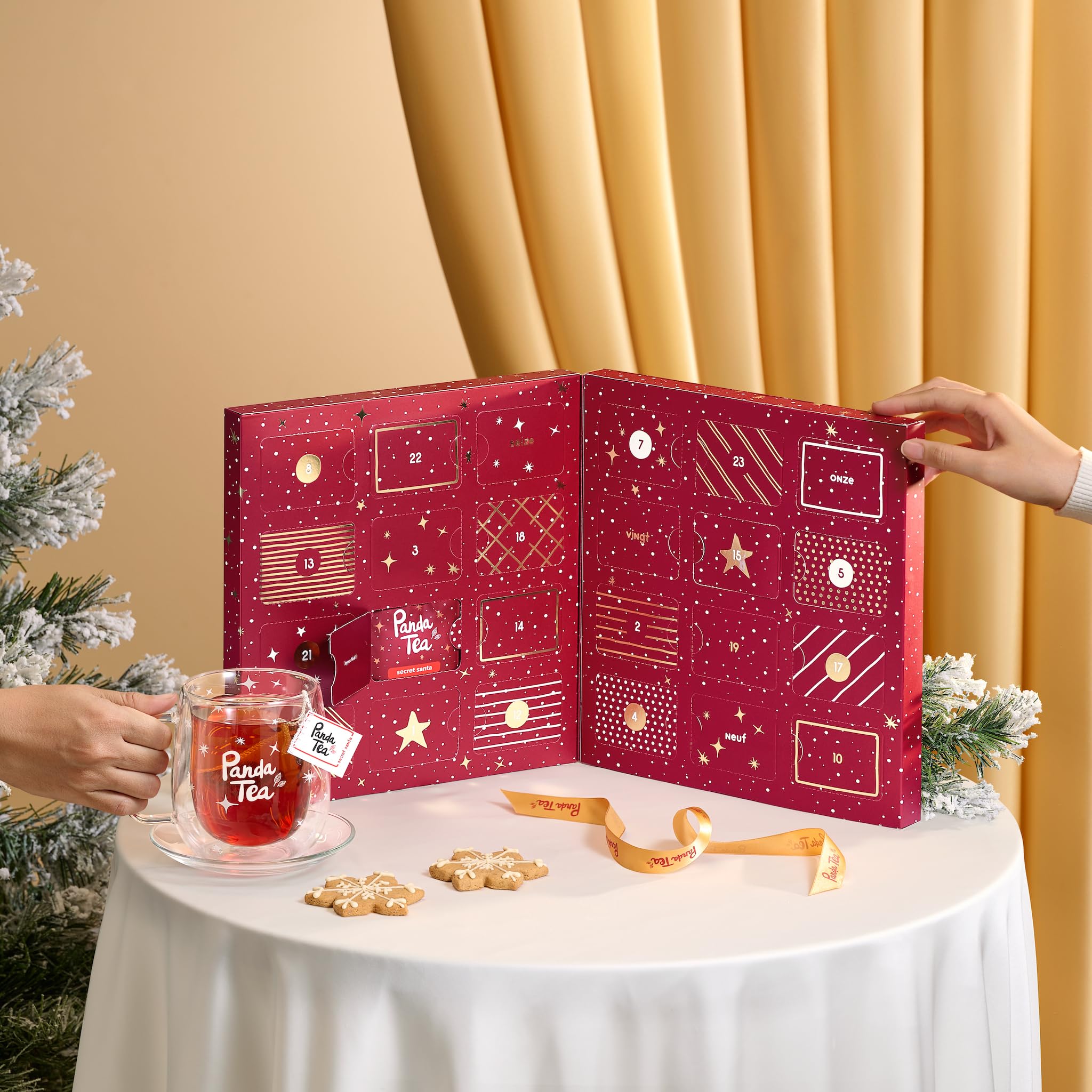 Panda tea – Calendrier de l'Avent 2025 Thés & Infusion Bio – Coffret Cadeau – Assortiment de 24 sachets Mousselines – Calendrier de l’Avent pour Femme & Homme