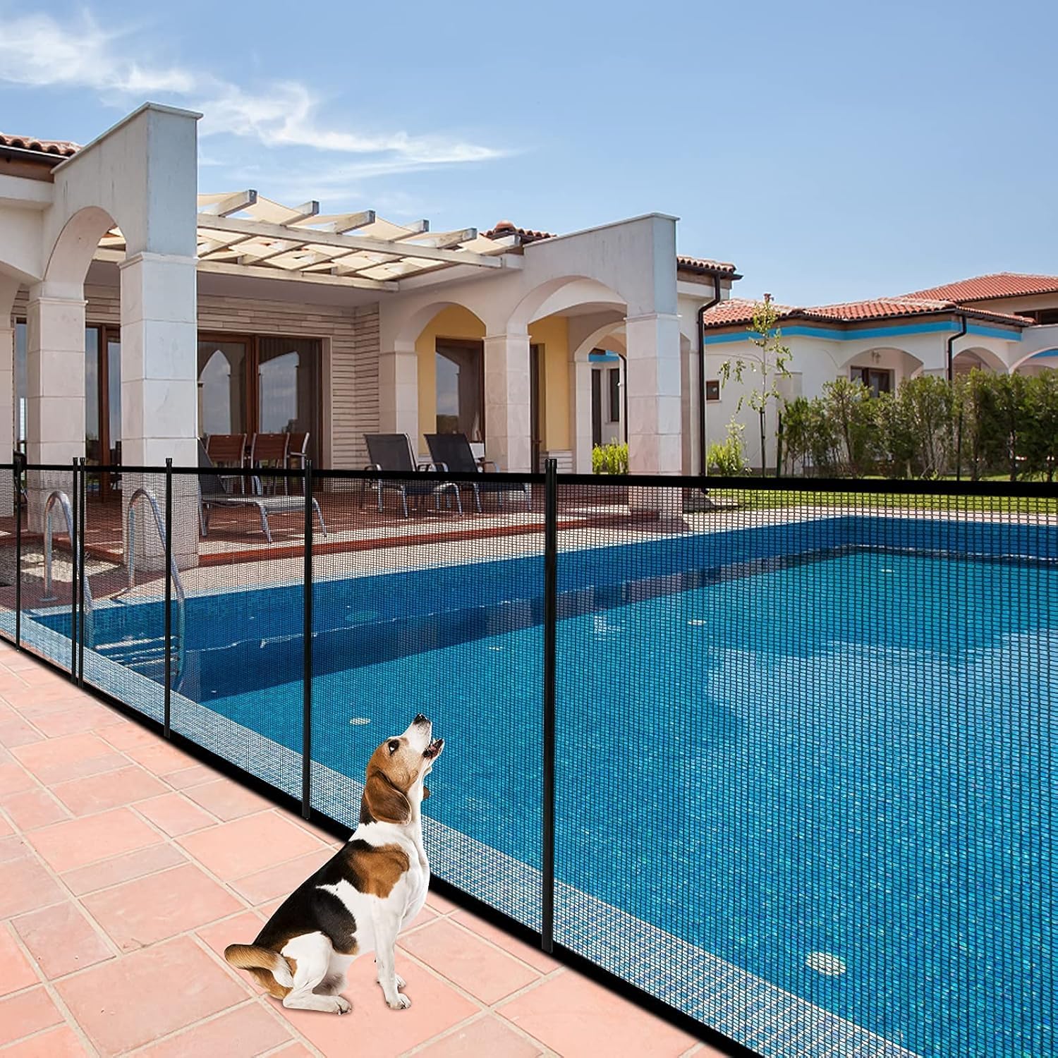 GOPLUS Valla de Seguridad para Piscina 360x125cm, Barrera de Protección para Niños o Mascotas, Valla Desmontable de Teslin para Piscina, Estanque y Jardín (2)