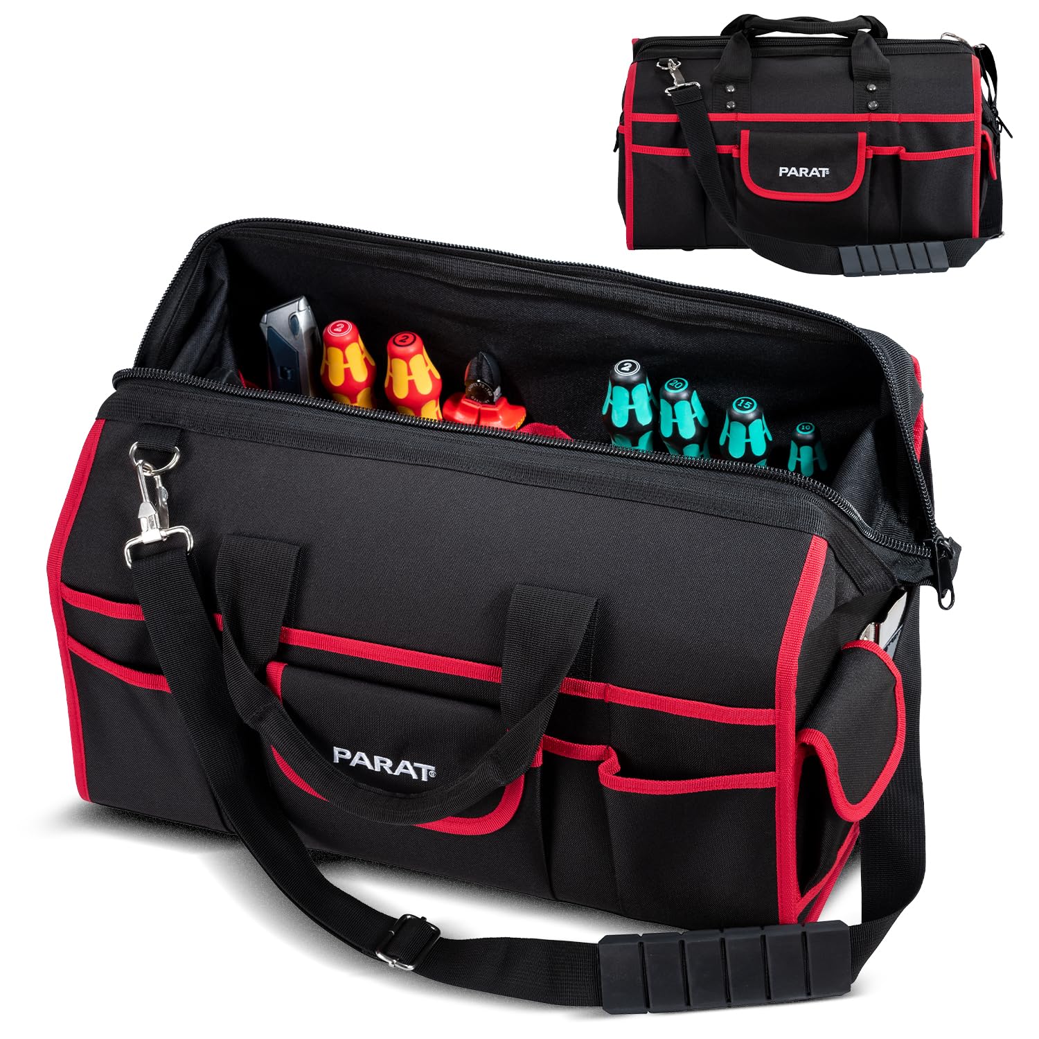PARAT Basic Tool Softbag M | Borsa per attrezzi con volume di 25 l e 33 scomparti per attrezzi, robusta borsa per attrezzi in nylon con tracolla e maniglie, borsa per attrezzi professionale per