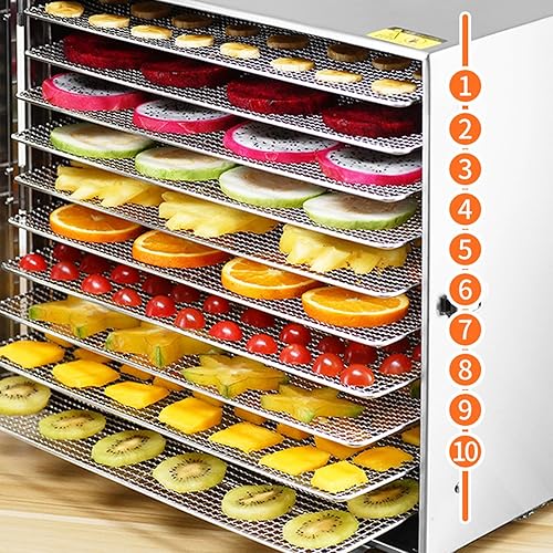 Miniatura 3 de Secador de frutas de 10 capas, máquina deshidratadora comercial de alimentos de acero inoxidable con ventana de vidrio, temporizador ajustable