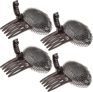 4 Pieces Puff Hair Accessories - Invisible Fluffy Sponge Clips, Front Comb Bun Bump Up Volume Base, Styling Inserts to Increase Volume for Women and Girls (Brown)