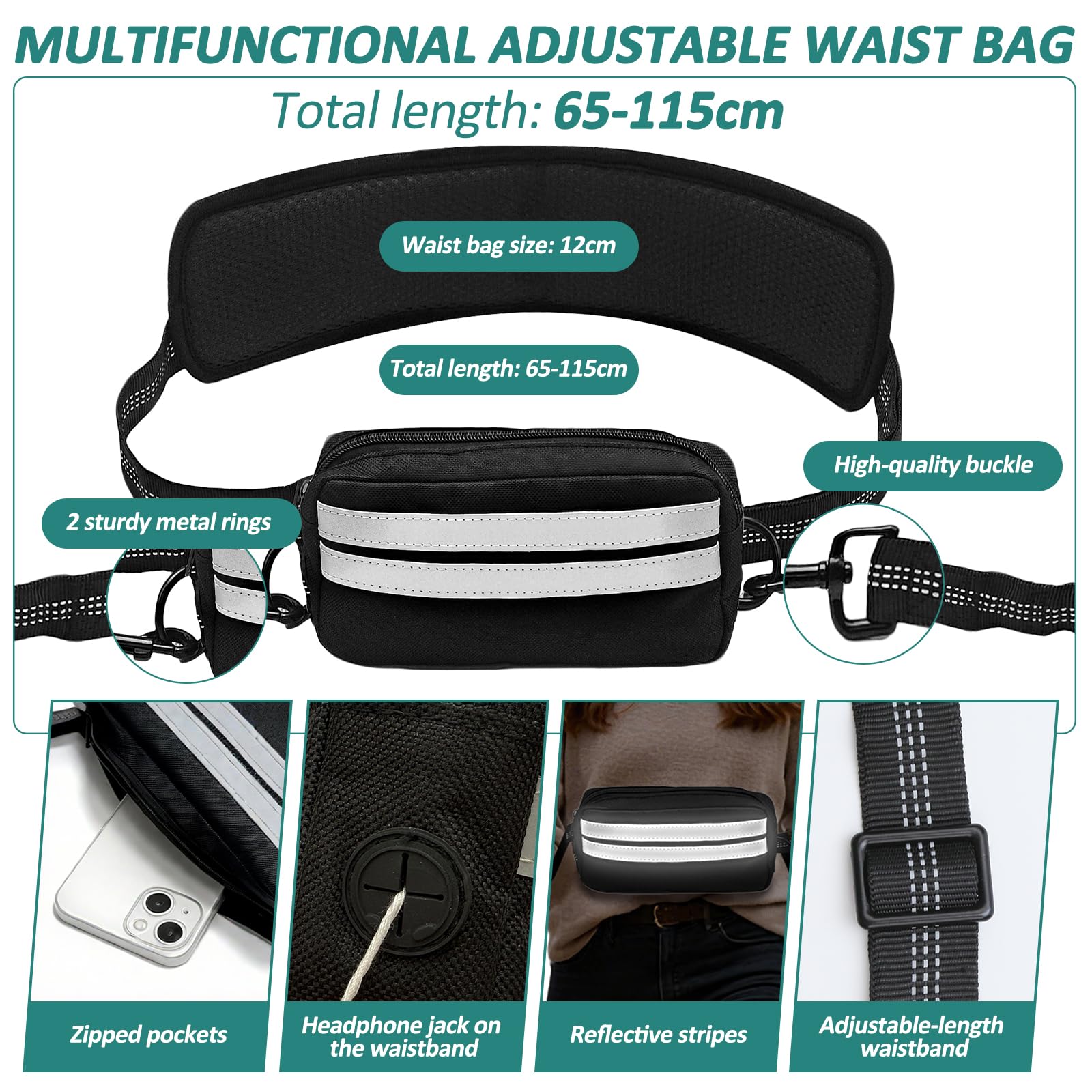 Hands Free Dog Lead for 2 Dogs, Waist Belt with Dual-Handle Shock Absorbing Leash - Image 3