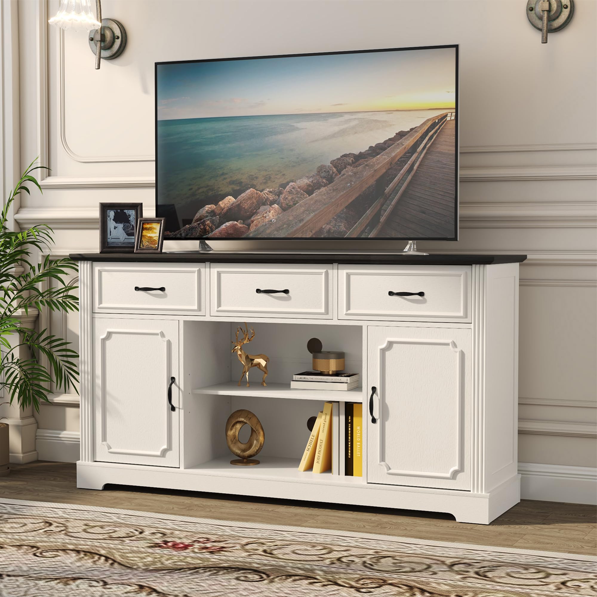 ARTPOWER TV Stand with 3 Drawers for TV up to 65'', Wood Mid Century Television Cabinet with Adjustable Shelves, Entertainment Center with Storage,