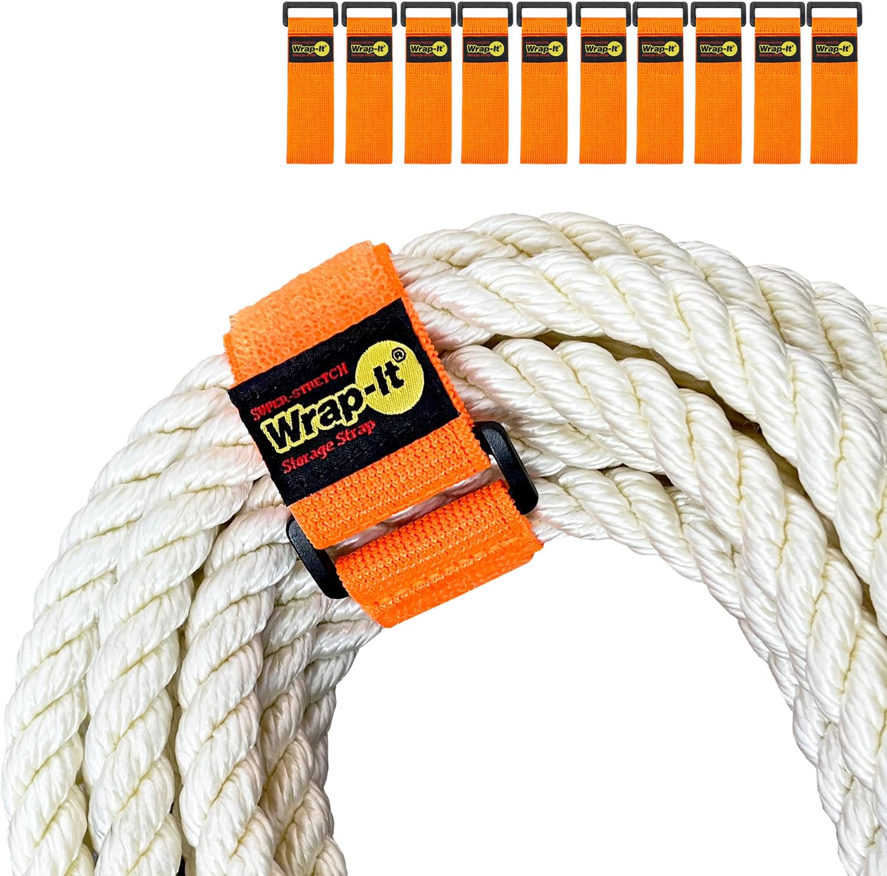 Super-Stretch Wrap-It Storage Straps - (10) 9" Orange - Elastic Hook and Loop Cinch Straps - Extension Cord Organizer, Hose and Cables Straps, Cord Wrap, Cord Keeper, Garage and RV Storage Accessories