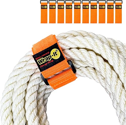 Super-Stretch Wrap-It Storage Straps - (10) 9" Orange - Elastic Hook and Loop Cinch Straps - Extension Cord Organizer, Hose and Cables Straps, Cord Wrap, Cord Keeper, Garage and RV Storage Accessorie