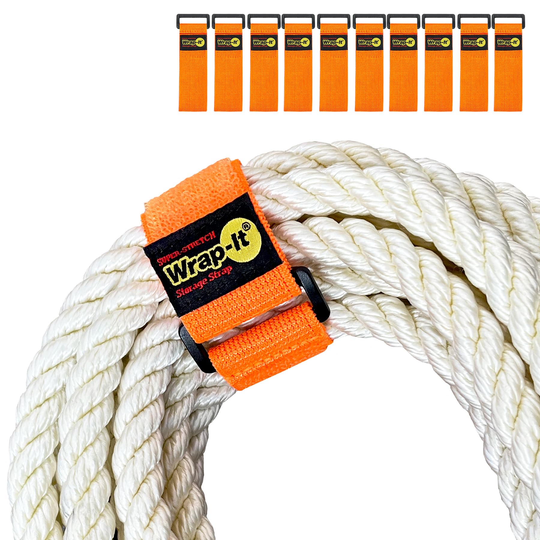 Wrap-It Storage Super-Stretch Straps - (10) 9" Orange - Elastic Hook and Loop Cinch Straps - Extension Cord Organizer, Hose and Cables Straps, Cord Wrap, Cord Keeper, Garage and RV Accessories