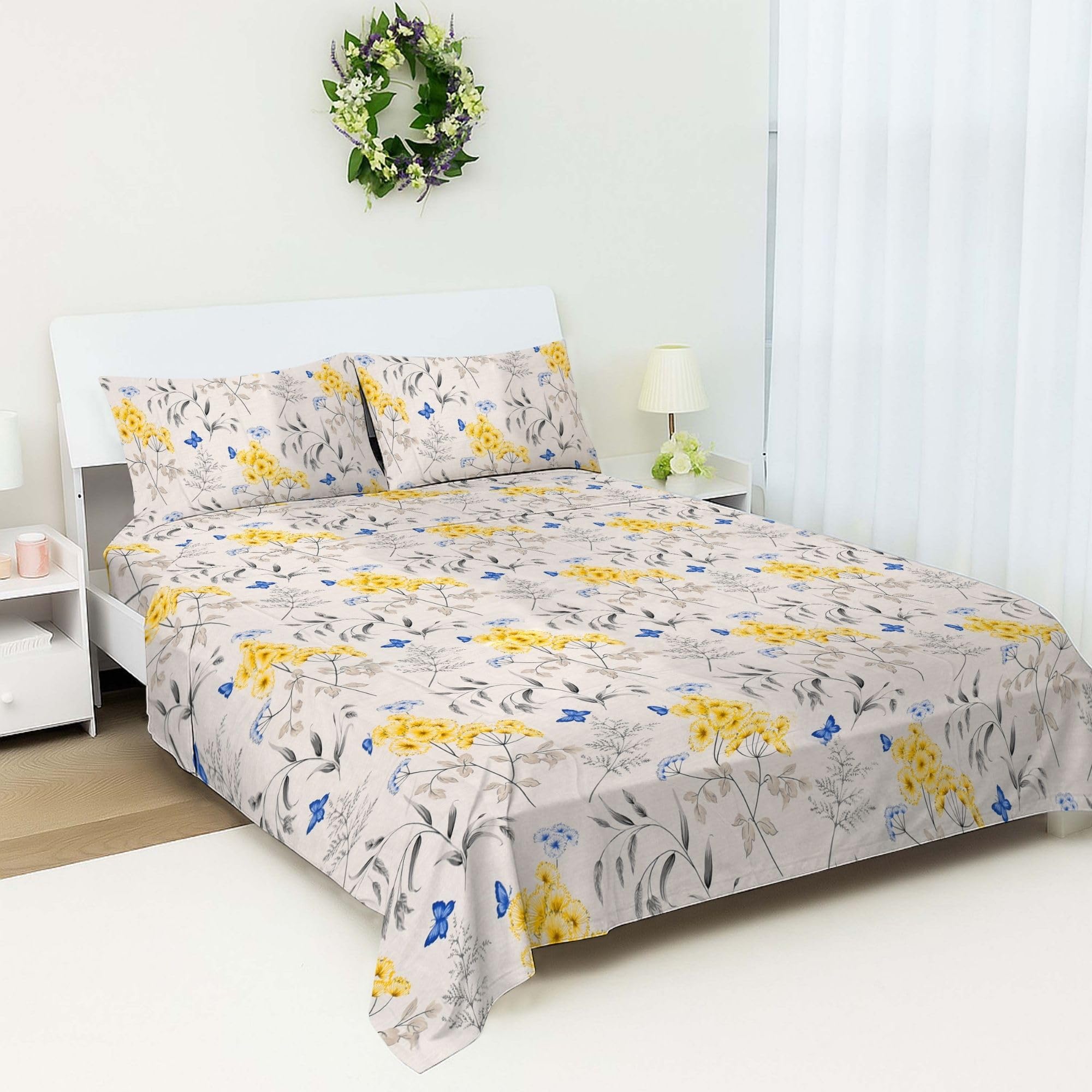 100% Egyptian Cotton Flat Sheet Single | 400 Thread Count Cooling Floral Top Sheet | Hotel Quality Soft Bedding | Breathable Luxury Bed Linen | Machine Washable - 178 x 254 cm