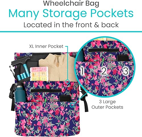 Miniatura 13 de Bolsa para silla de ruedas, Floral púrpura