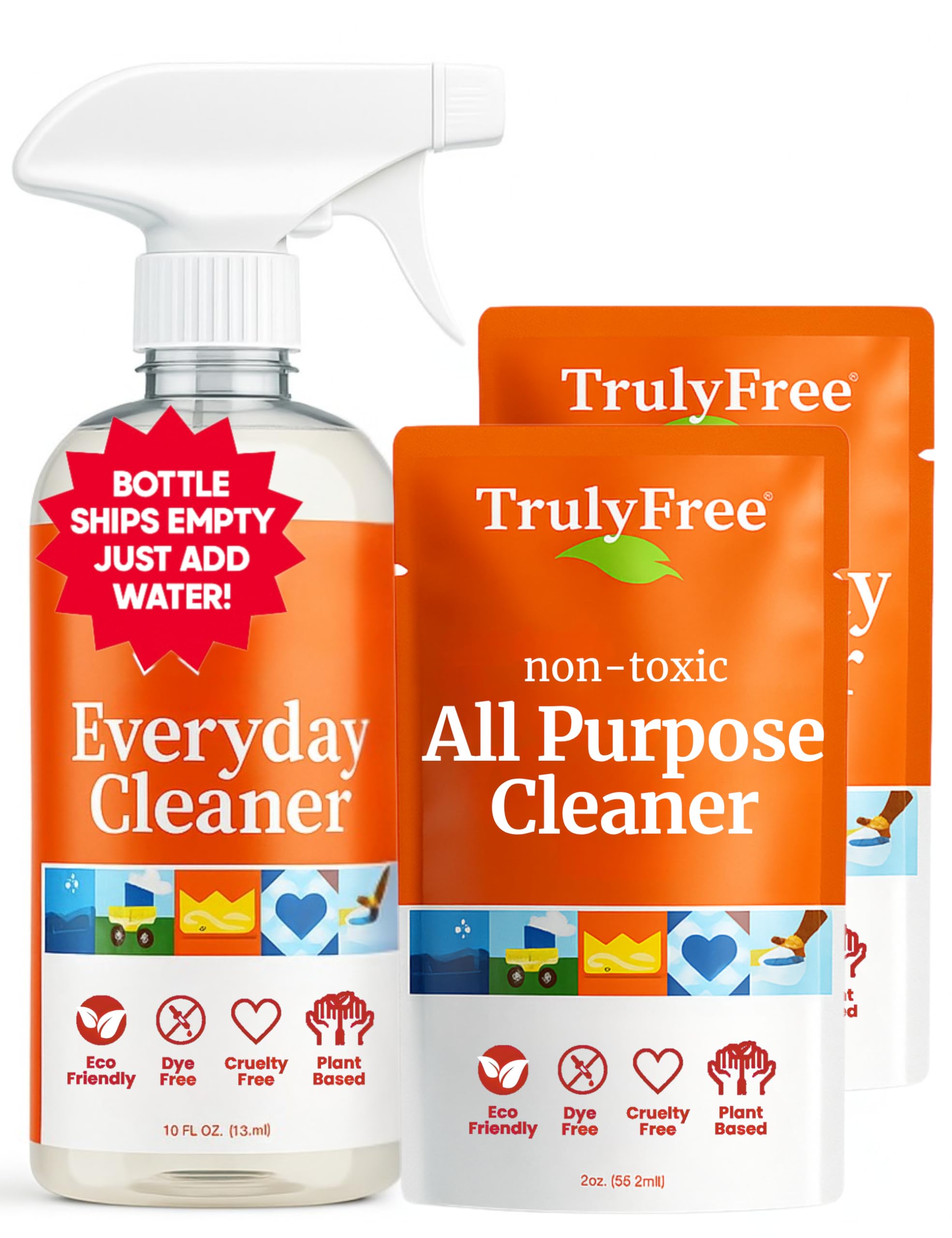 Everyday Cleaner - All Purpose Natural Cleaner Spray, Household Cleaning Supplies - 16oz Empty Spray Bottle, 2 Refills (3 oz each)