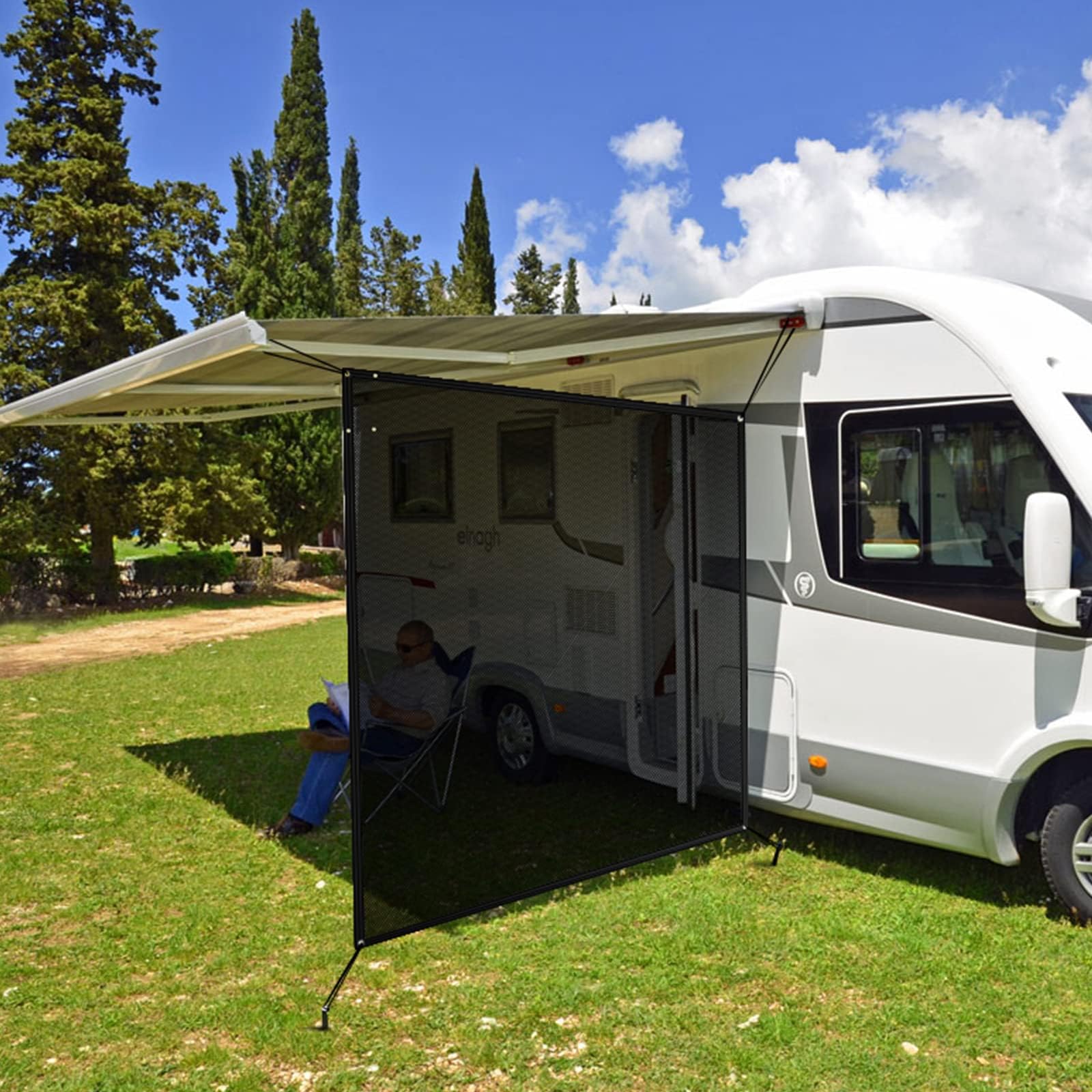 RV Awning Side Shade Screen, 9’X7’ Black Mesh UV Blocker Sunshade Complete Kits Camping Trailer for Motorhome Camper Travel Canopy (Side Shade(9'X7'))