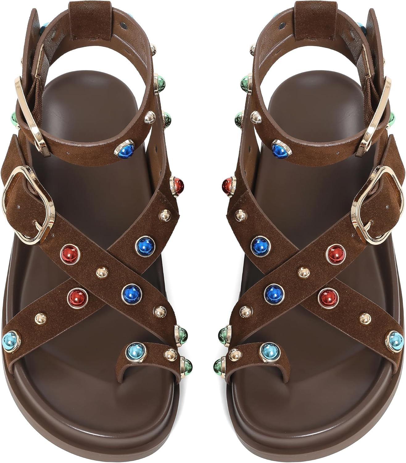 CELNEPHO Flat Sandals for Women Strappy Adjustable Comfortable Casual Open Toe Bohemian Retro Beach Summer Thong Studded Fashion Flip Flops - Image 3