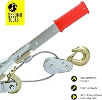 Vista 7 de Segomo Tools - Polipasto de tracción resistente de 4 toneladas con 3 ganchos, cable de acero, doble engranaje, carraca de potencia, cabrestante