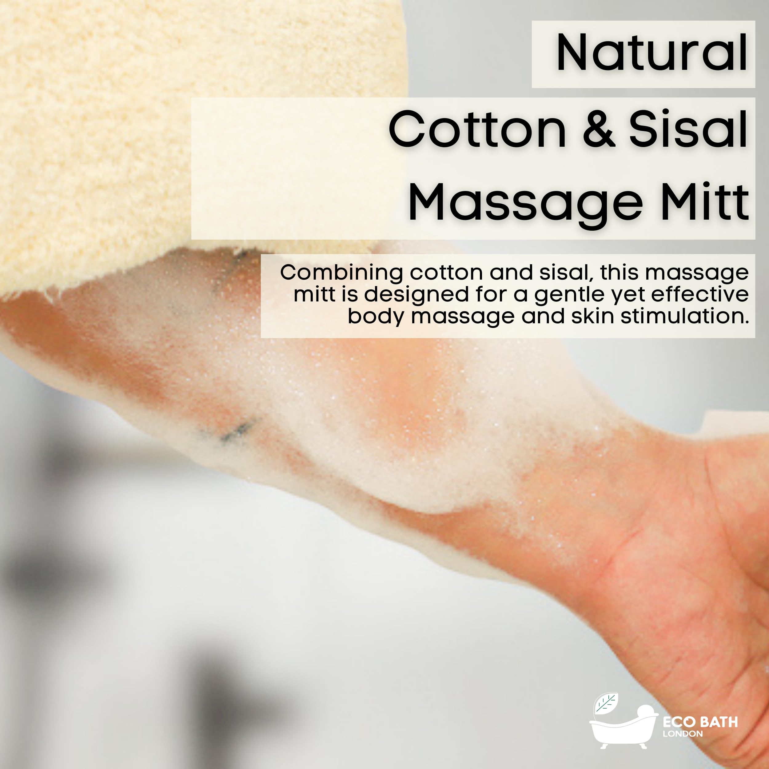 Eco Bath London Guante de masaje de bambú y algodón, guante exfoliante hecho a mano de primera calidad para exfoliación corporal, guante exfoliante para piel suave, algodón natural y bambú