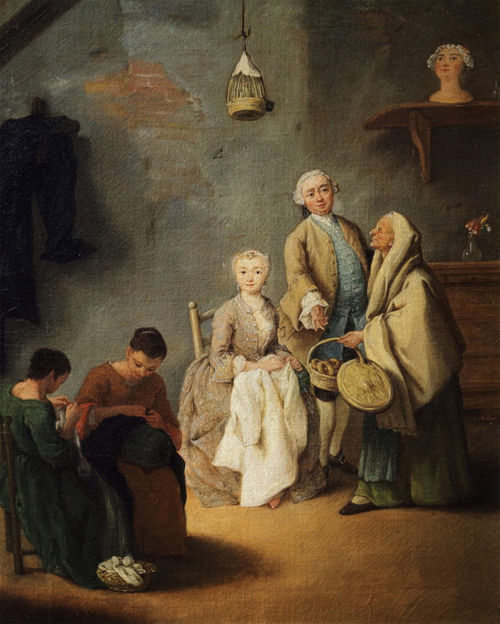 Pintura decorativa Laboratorio di Pietro Longhi en lienzo de 60x90cm con acabado artístico 5