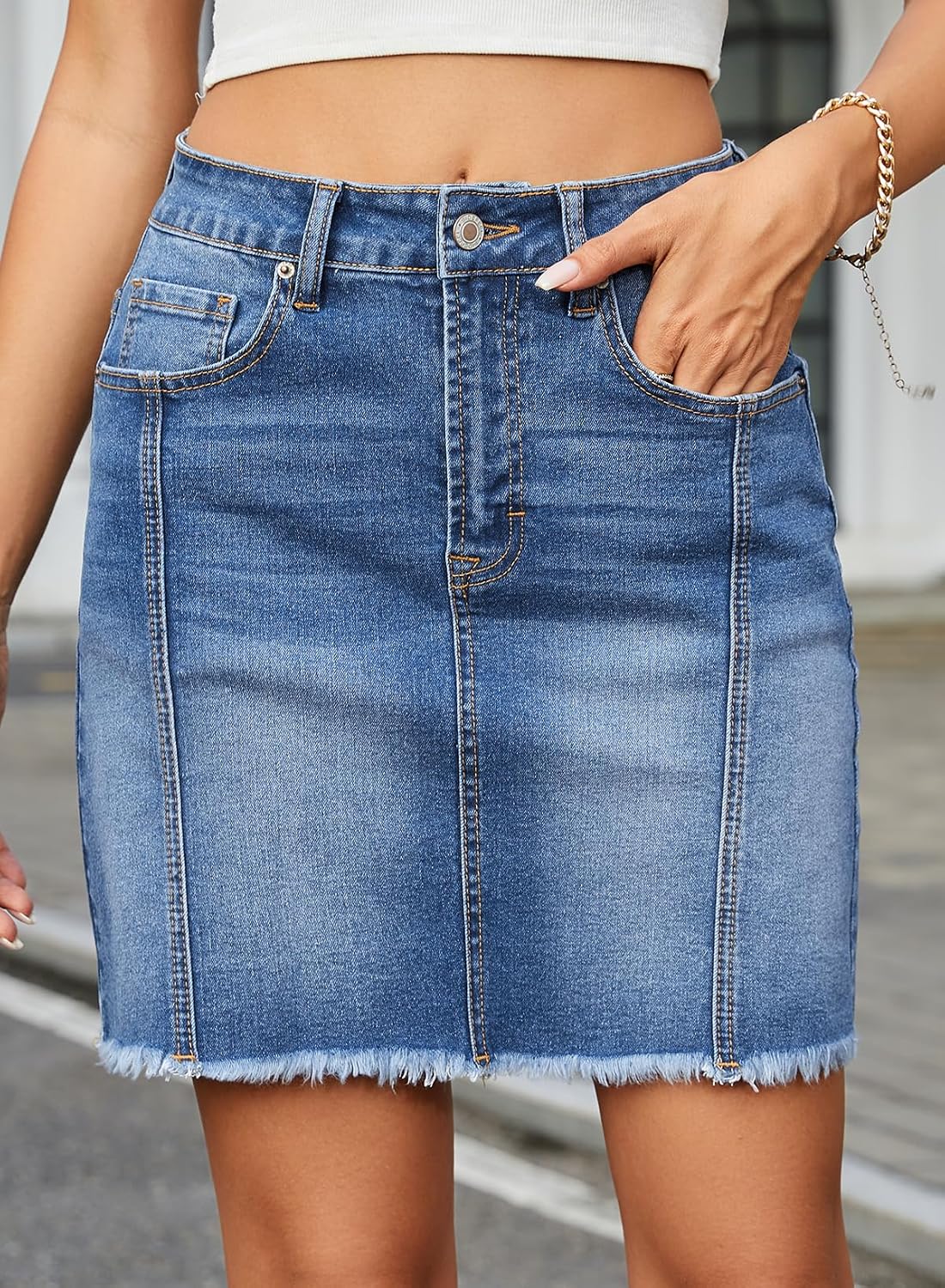 Sidefeel Womens High Waist Seam Line Denim Skirt image 2