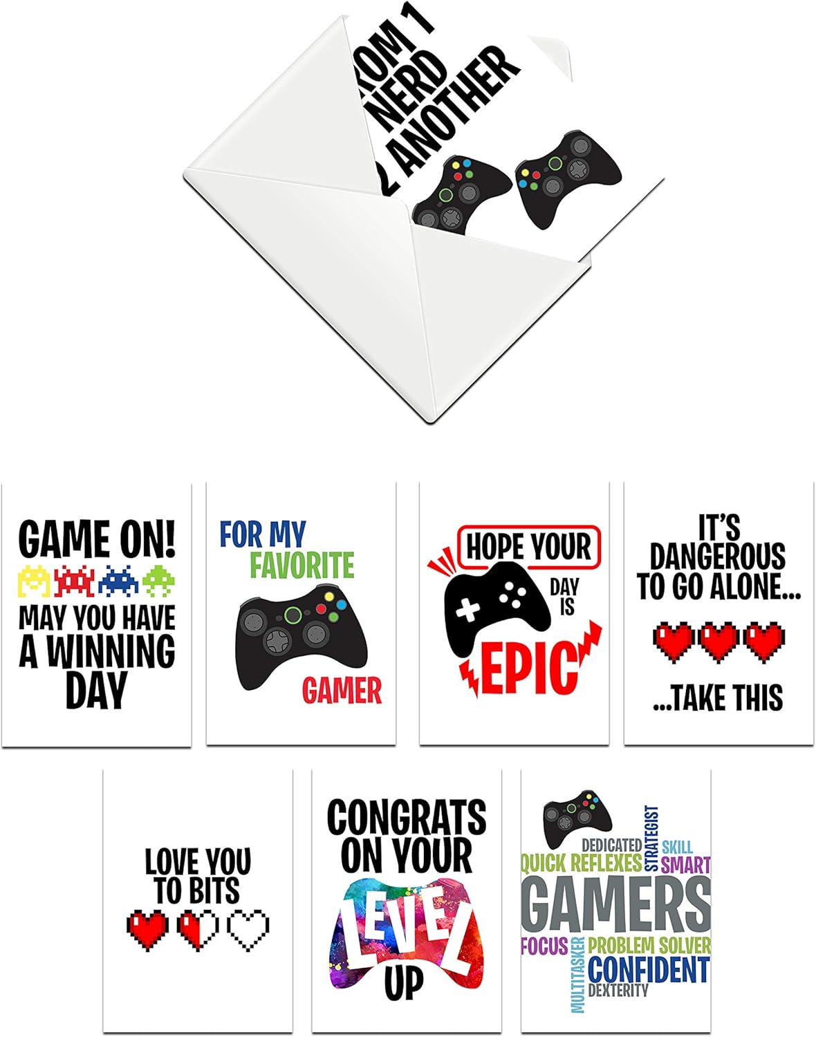 Silly Goose Gifts Greeting Cards For Your Gamer - Neon Video Game Themed (Set of 8) Assorted