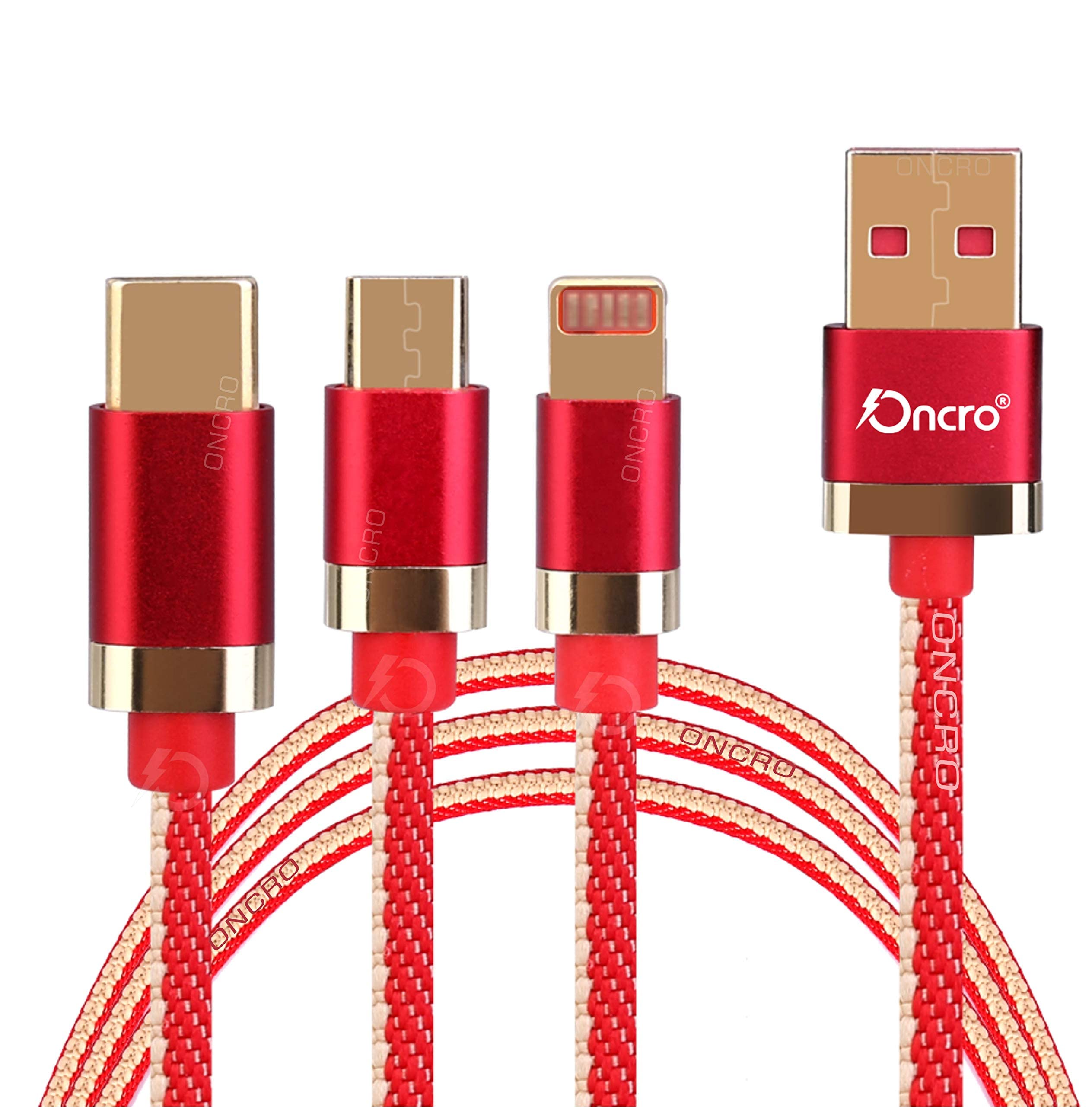ONCRO® Red 3 in 1 Cable Nylon Duo Jean Braided Fast/Rapid/Super Charging Cable for Micro USB, i-Phone & Type C Devices. 3.3 ft Compatible with Most Devices (Not for Data Transfer) (B09RZYT4JX) Amazon Price History, Amazon Price Tracker