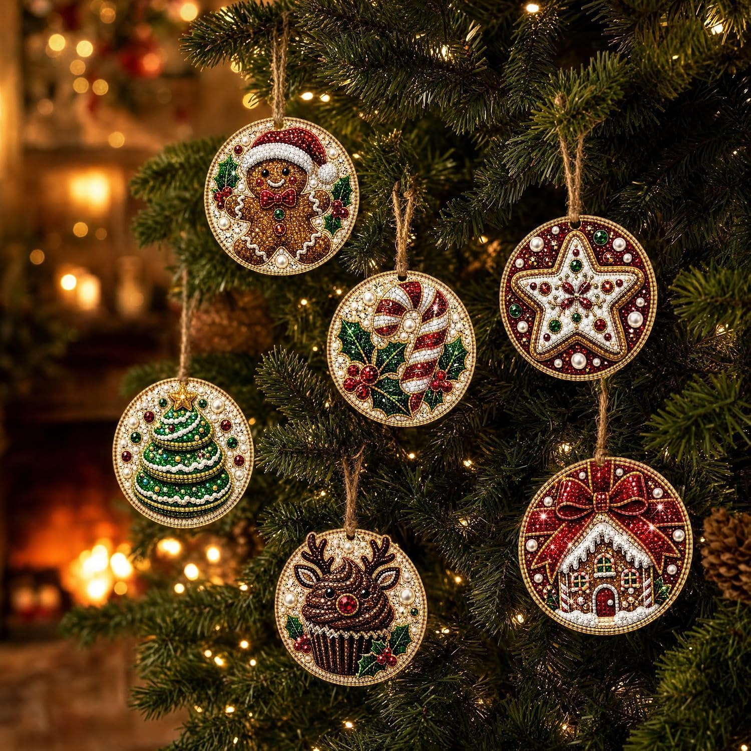 Alloyseed 6PCS Christmas Wooden 3D Pearl Diamond Painting Art Kit (#H)