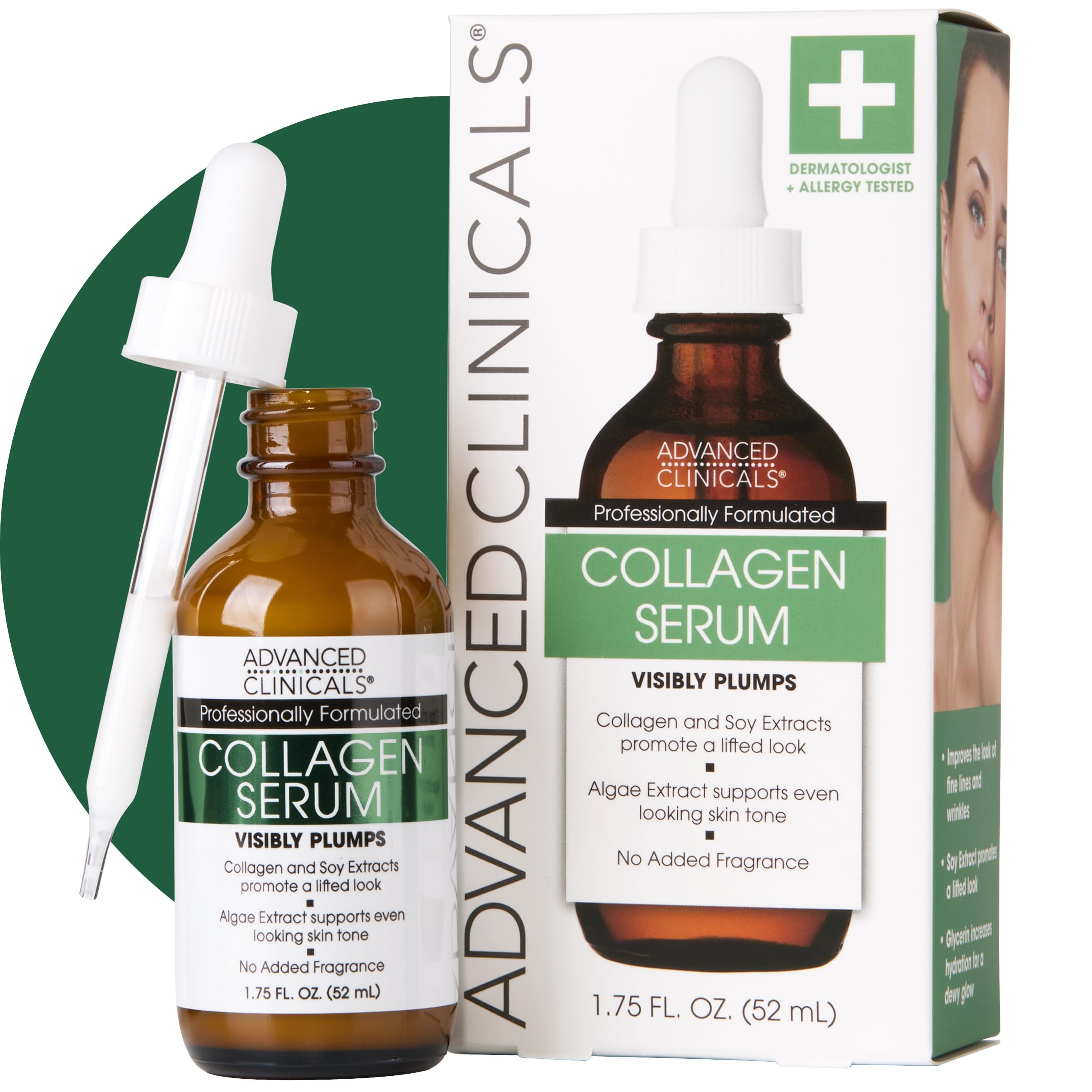 Advanced Clinicals Collagen Anti Aging Face Serum Moisturizer For Skin Tightening, Brightening & Hydrating, 1.75fl. oz