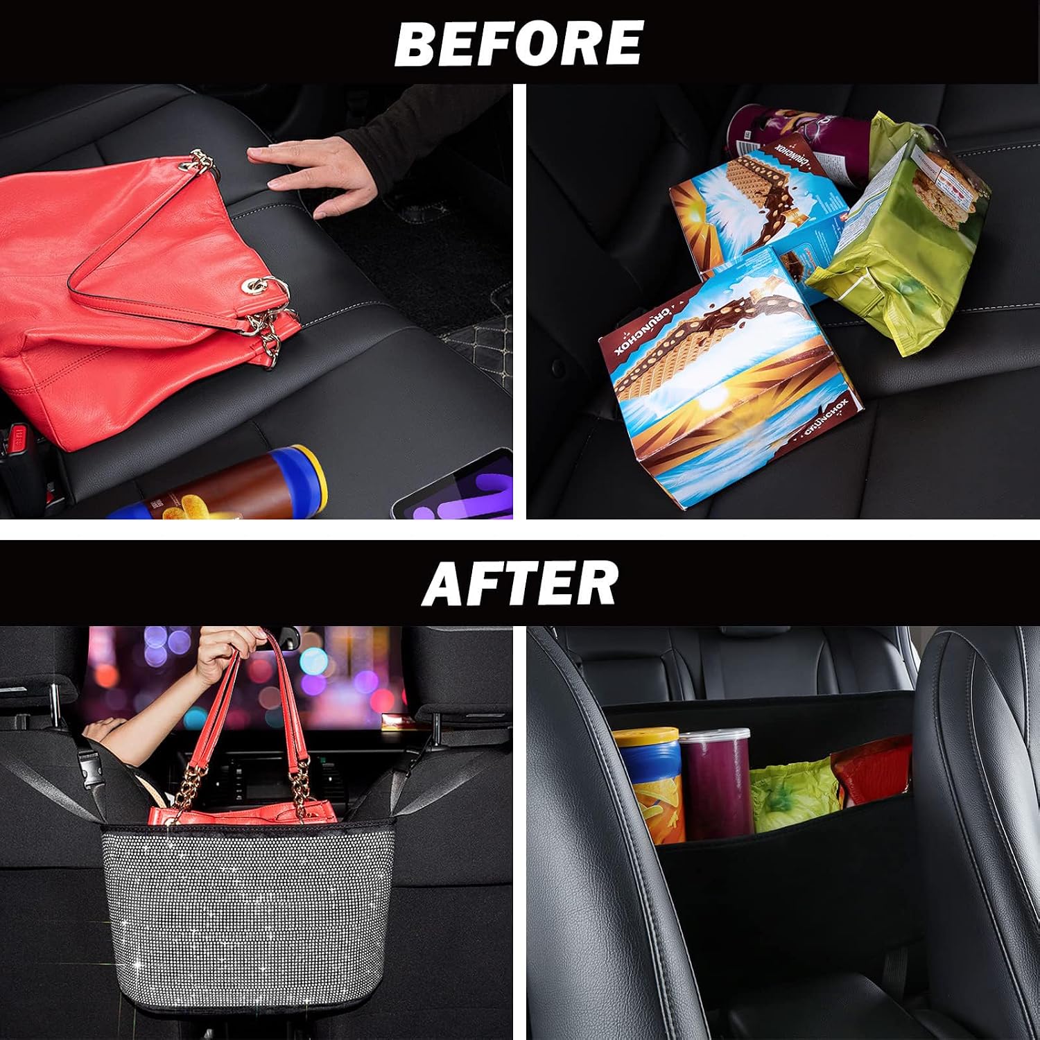 eing Car Organizers and Storage Purse Holder,Seat Back Net Handbag Purse Accessories for Women,Road Trip Essentials for Adults,Mom Gifts,Birthday Gifts Presents for Mom,White