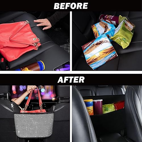 Miniatura 6 de Eing - Organizador de malla brillante para automóvil, para respaldo de asiento, barrera para niños y mascotas, soporte para cartera, almacenamiento